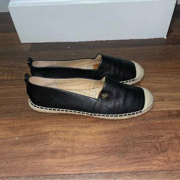 Ralph Lauren Cameryn Espadrille Flat‎ Shoes Tumbled Leather Black Size 9 - Picture 3 of 8